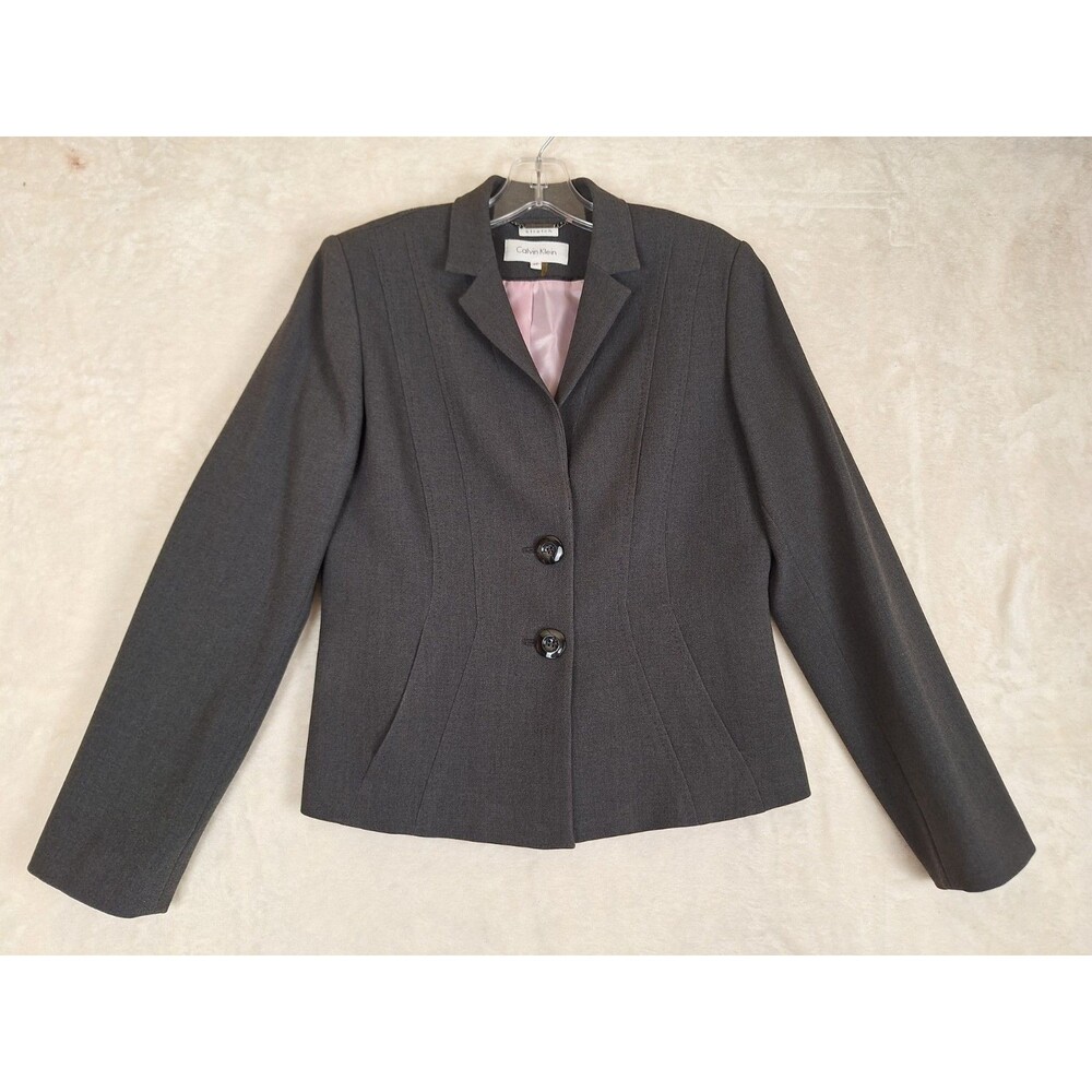 Calvin Klein Women's Blazer 8P Gray Formal Jacket Professional Two Button Pocket